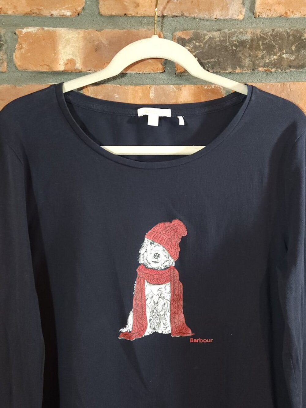 Barbour Farham Long Sleeve Dog Print Tee in Navy Preppy Casual Women's US 10 - Picture 6 of 9